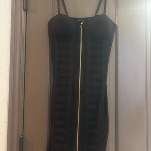 Haute Monde Black Strapless Bodycon Dress with Gold Zip